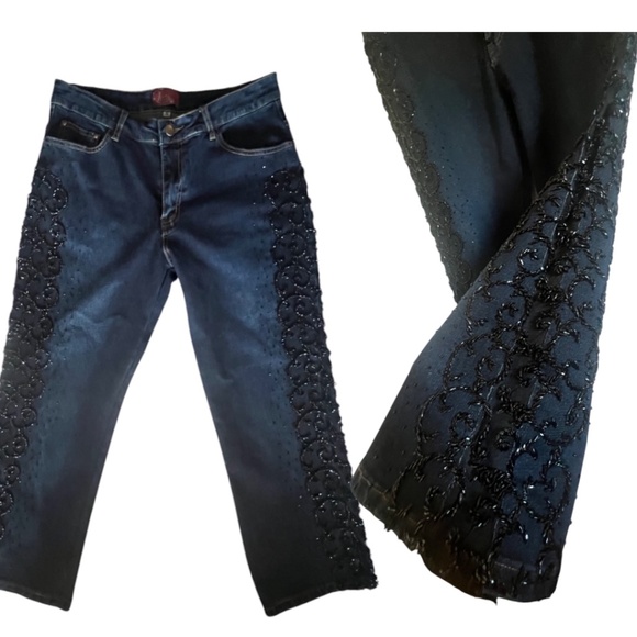 Azita Embroidered Jeweled Jeans SZ 10 stunning Black beads Ankle party NWOT - Picture 4 of 11